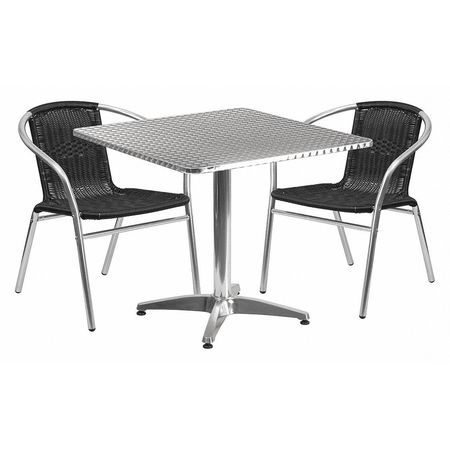 Flash Furniture Square Table Set, 31.5 W, 31.5 L, 27.5 H, Aluminum, Plastic, Rattan, Stainless Steel Top, Grey TLH-ALUM-32SQ-020BKCHR2-GG