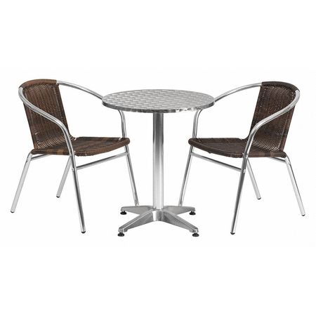 FLASH FURNITURE Round Table Set, 23.5 W, 23.5 L, 27.5 H, Aluminum, Plastic, Rattan, Stainless Steel Top, Grey TLH-ALUM-24RD-020CHR2-GG