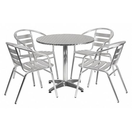 Flash Furniture Round Table Set, 31.5 W, 31.5 L, 27.5 H, Aluminum, Plastic, Stainless Steel Top, Grey TLH-ALUM-32RD-017BCHR4-GG
