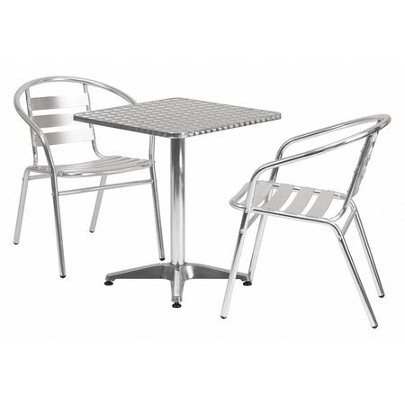 FLASH FURNITURE Square Table Set, 23.5 W, 23.5 L, 27.5 H, Aluminum, Plastic, Stainless Steel Top, Grey TLH-ALUM-24SQ-017BCHR2-GG