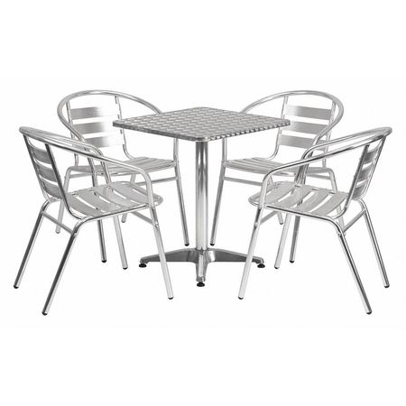 Flash Furniture Square Table Set, 23.5 W, 23.5 L, 27.5 H, Aluminum, Plastic, Stainless Steel Top, Grey TLH-ALUM-24SQ-017BCHR4-GG