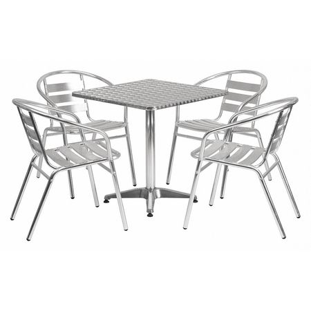 Flash Furniture Square Table Set, 27.5 W, 27.5 L, 27.5 H, Aluminum, Plastic, Stainless Steel Top, Grey TLH-ALUM-28SQ-017BCHR4-GG