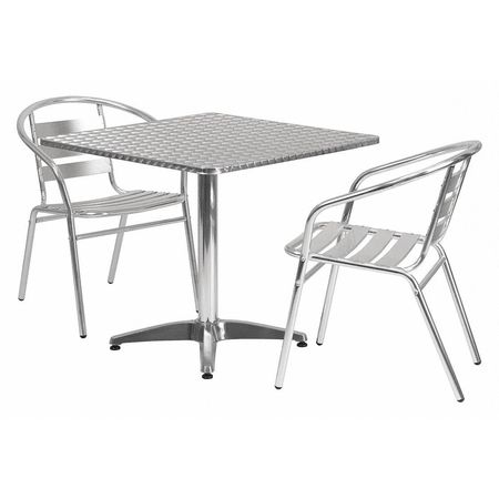 Flash Furniture Square Table Set, 31.5 W, 31.5 L, 27.5 H, Aluminum, Plastic, Stainless Steel Top, Grey TLH-ALUM-32SQ-017BCHR2-GG