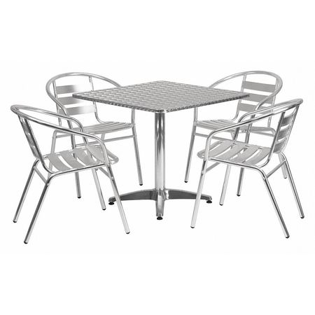 Flash Furniture Square Table Set, 31.5 W, 31.5 L, 27.5 H, Aluminum, Plastic, Stainless Steel Top, Grey TLH-ALUM-32SQ-017BCHR4-GG