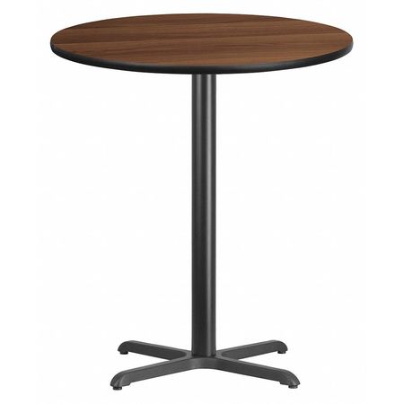 FLASH FURNITURE Round Walnut Table Top, Round w/X-Base, 36", 36" W, 36" L, 43.125" H, Laminate Top, Wood Grain XU-RD-36-WALTB-T3030B-GG