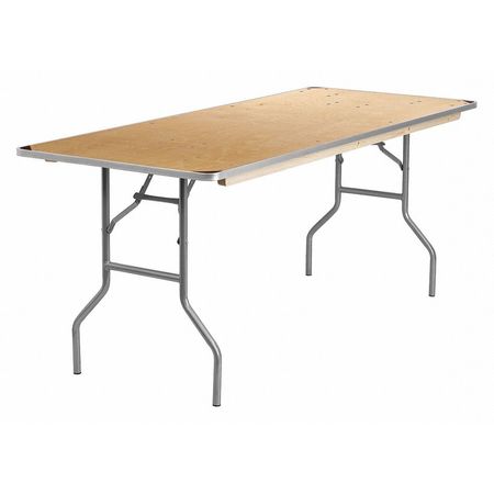 FLASH FURNITURE Rectangle Folding Table, 30" W, 72" L, 30" H, Wood Top, Wood Grain XA-3072-BIRCH-M-GG