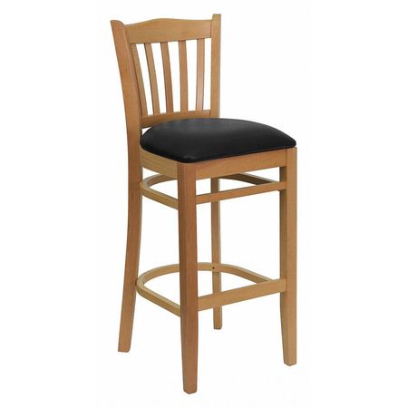 FLASH FURNITURE Barstool, Natural Wood, Black Vinyl Seat, Seat Height Range: 31" XU-DGW0008BARVRT-NAT-BLKV-GG