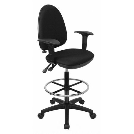 FLASH FURNITURE Drafting Chair, Fabric, 24" to 28" Height, Adjustable Arms, Black WL-A654MG-BK-AD-GG