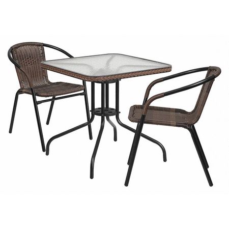 Flash Furniture Square Table Set, 28 W, 28 L, 28 H, Aluminum, Glass, Metal, Plastic, Rattan Top, Clear TLH-073SQ-037BN2-GG