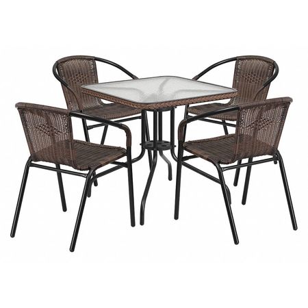 Flash Furniture Square Table Set, 28 W, 28 L, 28 H, Aluminum, Glass, Metal, Plastic, Rattan Top, Clear TLH-073SQ-037BN4-GG