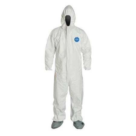 Dupont Tyvek 400 Hooded Disposable Coverall, Attached Skid-Resistant Boots, Medium, White, 25 Pack TY122SWHMD002500