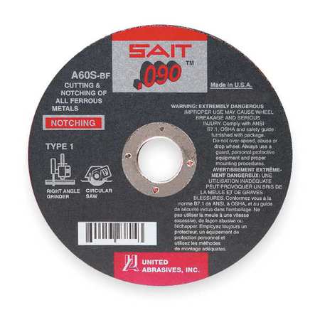 UNITED ABRASIVES/SAIT SAIT 23807 A60S General Purpose Cutting & Notching Wheels (Type 1/Type 41) 7" x .090" x 5/8", 25-Pack 23807