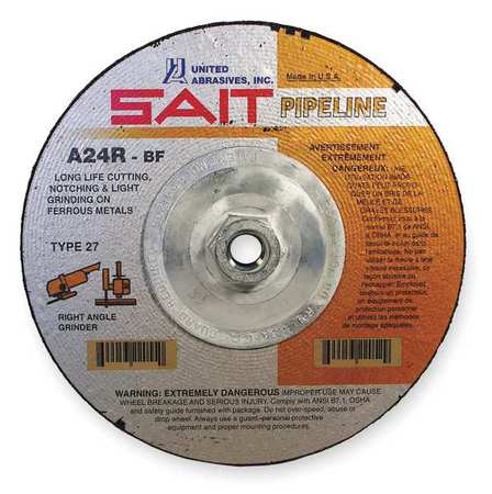 UNITED ABRASIVES/SAIT Cut-Off & Grinding Wheel, 27, 9" Dia, 1/8" Thick, 5/8"-11 Arbor Hole Size, Aluminum Oxide 22062