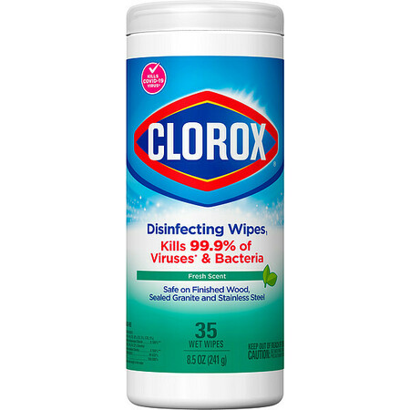CLOROX Disinfecting Wipes, White, Canister, 35 Wipes, 8 in x 7 in, Fresh, 12 PK 01593