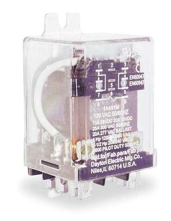 DAYTON Enclosed Power Relay, Surface (Side Flange) Mounted, DPDT, 120V AC, 8 Pins, 2 Poles 1A491