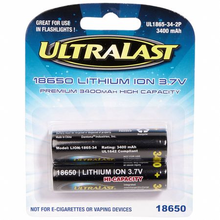 ULTRALAST Rechargeable Battery, PK2 UL1865-34-2P