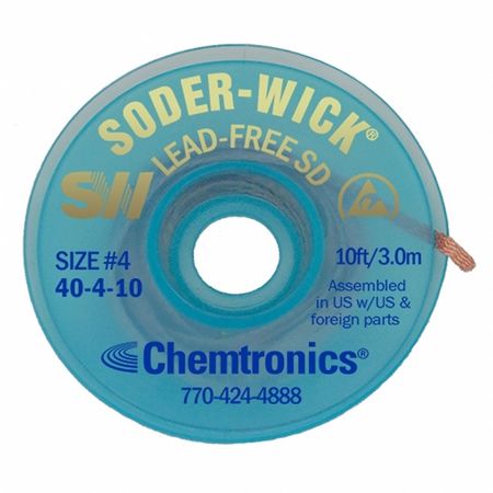 Chemtronics Desoldering Wick, 10 ft., 4, Copper 40-4-10