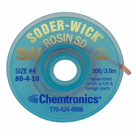 Chemtronics Desoldering Wick, 10 ft., 4, Copper, Rosin 80-4-10