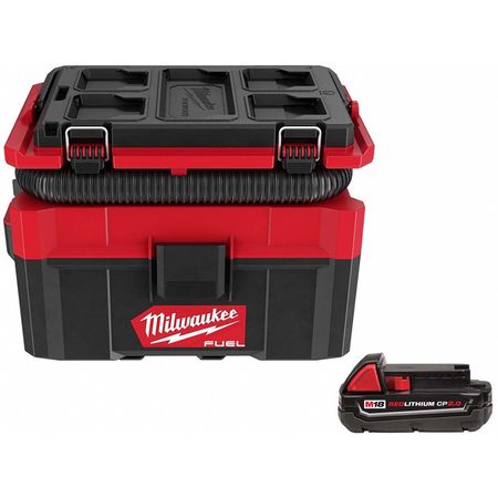 Milwaukee Tool Vacuum and Battery, 2.5 gal Tank Size 0970-20, 48-11-1820