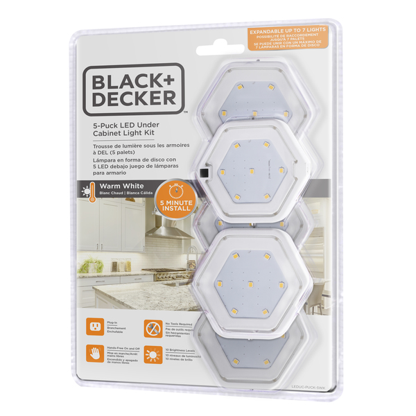 Black & Decker PureOptics™ LED Under Cabinet Puck Light Kit Warm, PK5  LEDUC-PUCK-5WK