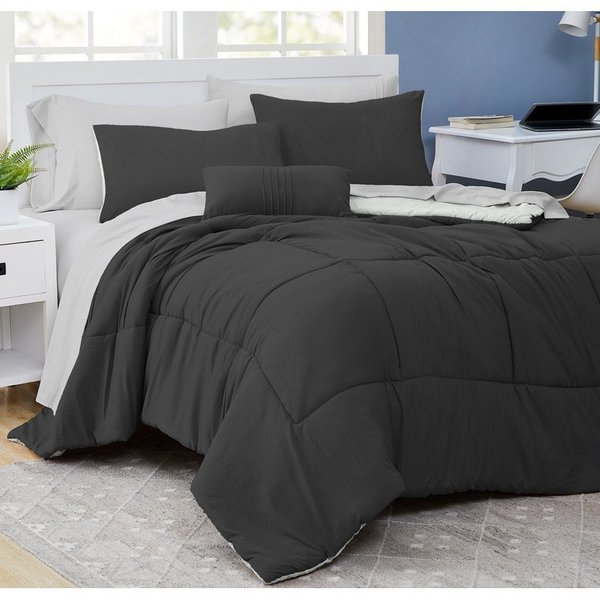 8-Piece Garment washed complete bed set Carbon/Steel Queen