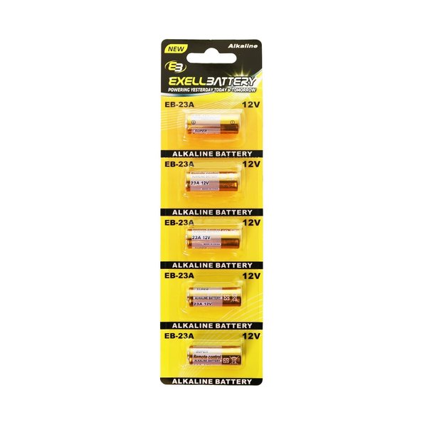 Exell Battery 5pk EB-23A 12V Alkaline Battery Replaces V23GA, L1028,  MS21/MN21, A23 EB-A23