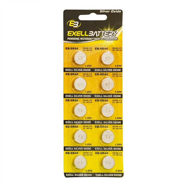 Exell Battery 10pk Exell Silver Oxide 1.55V Watch Battery Replaces SR44W  357 EB-SR44