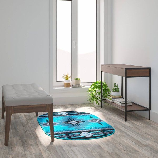 Flash Furniture Modern High-Low Pile Swirled 5' x 7' Turquoise Area Rug - Olefin Accent Rug