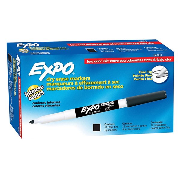 Global Equipment Dry Erase Markers, Fine Tip, Black, 12 Pack 695695BK-F
