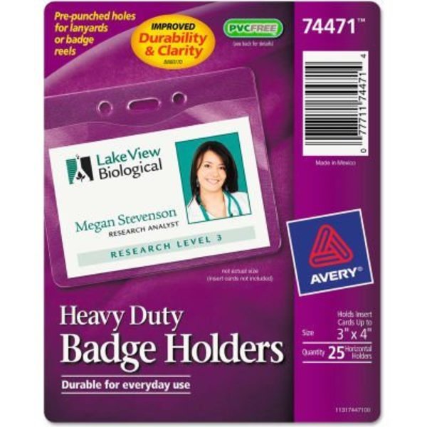 Avery Secure Top Heavy-Duty Badge Holders Horizontal 4W x 3H Clear 25/Pack