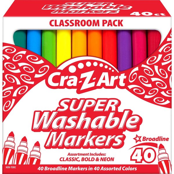 Cra-Z-Art Super Washable Markers, Broad Bullet Tip, Assorted Colors, 40/Set