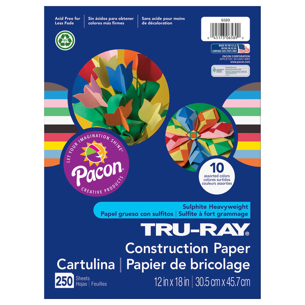 Pacon Tru-Ray® Construction Paper Bulk Asst, 10 Colors, 12 x 18, 250 Sheets  6589