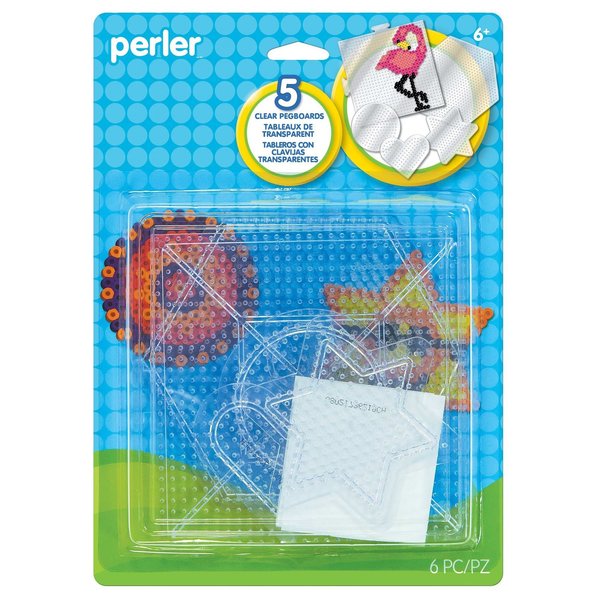 Perler Small + Large Basic Shapes Clear Pegboards for Fuse Beads, Pack of 5  80-26082