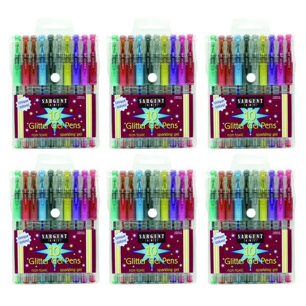 Sargent Art Glitter Gel Pen, Assorted Colors, 10 Per Pack, PK6 22