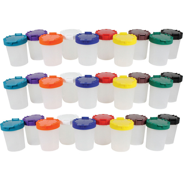Sargent Art No-Spill Cups, Assorted Lid Colors, PK30 22-1610