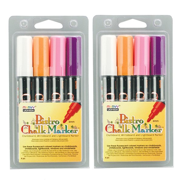 Marvy Uchida Broad Tip Chalk Markers, Set 4D, 4 Colors Per Pack