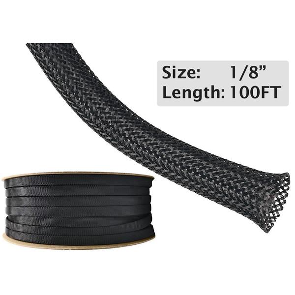 100ft - 1 inch PET Expandable Braided Sleeving – Black – braided cable  sleeve 