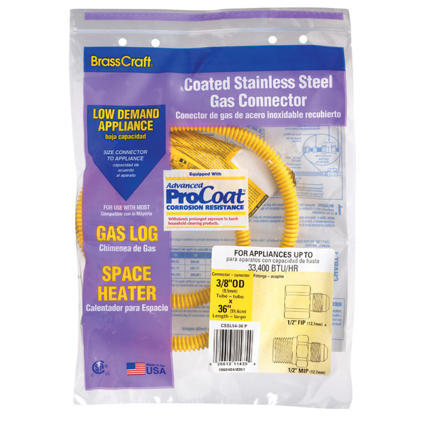 Brasscraft ProCoat 3/8 in. FIP x 3/8 in. MIP x 36 in. Stainless Steel Gas Connector 3/8 in. O.D. (33,400 BTU)