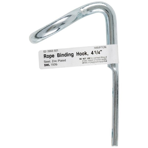 Hampton Small Zinc-Plated Silver Steel 4.125 in. L Rope Binding Hook 150 lb  02-3968-501