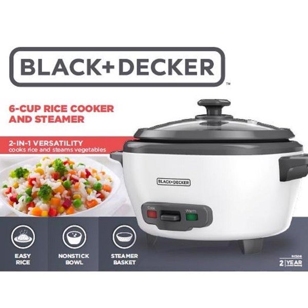 Black and Decker 6-Cup Cooked/3-Cup Uncooked Rice Cooker and Food Steamer  RC506 50875815681