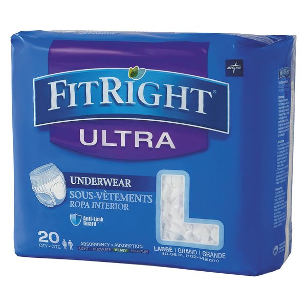 Medline FitRight Ultra Protective Underwear, Large, 40 to 56