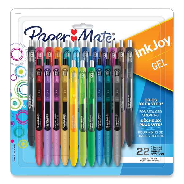 Paper Mate InkJoy Retractable Gel Pen, Medium 0.7mm, Assorted Ink/Barrel, 22/Set