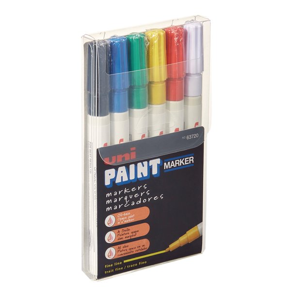 Uni-Paint Permanent Marker, Fine Bullet Tip, Assorted Colors, PK6