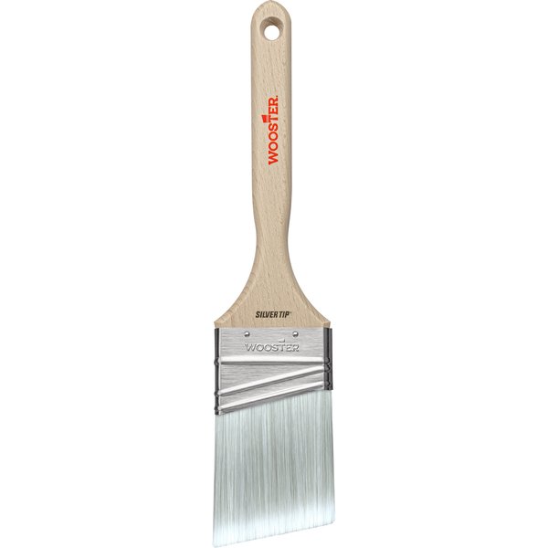 WOOSTER Paint Brush: Angle Sash Brush, 2 1/2 in, Synthetic, Polyester,  White/Silver