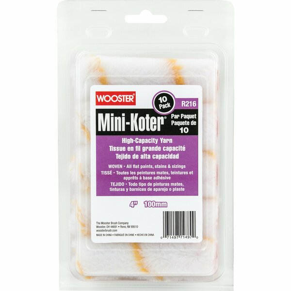 Wooster Yarn Paint Roller Cover, Smooth, 4" L, PK10 R116-4