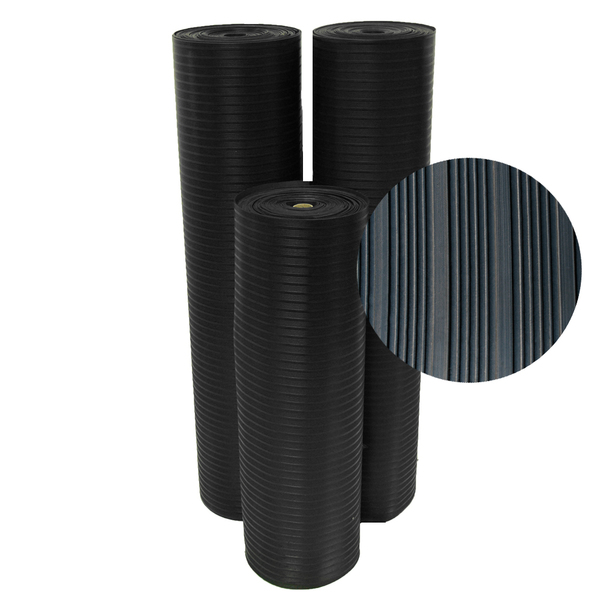 Rubber-Cal "Composite-Rib" Corrugated Rubber Floor Mats - 1/8 in x 3 ft x 10 ft -Black Rubber Roll 03-167-CO-P