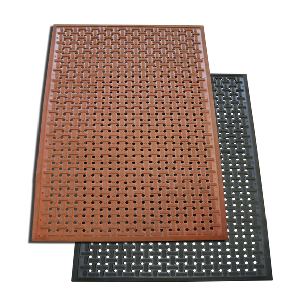 Rubber-Cal "Kitchen Mat" Anti-Slip Grease-Proof Chef Mats - 3/8 in x 3 ft x 5 ft - Red Rubber Mat 03-181