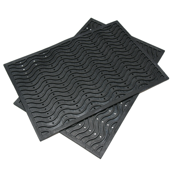 Rubber-Cal "Dura-Scraper Wave" Commercial Entrance Mat - 3/8 in x 24 in x 36 in - Black Rubber Doormats 03-237-WA