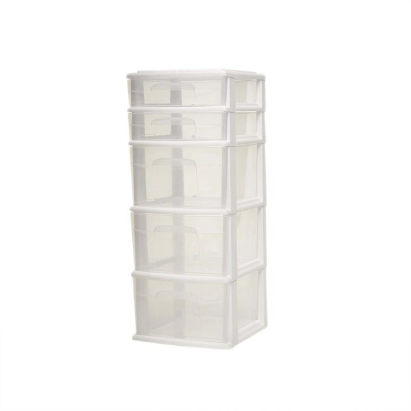 Homz Homz 5 Drawer Medium Tower, White Frame with Clear Drawers 05565WHEC.01