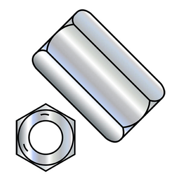 Zoro Select Coupling Nut, 1/4"-20, Steel, Grade 5, Zinc Plated, 7/8 in Lg, 7/16 in Hex Wd, 750 PK 141407NCUP5